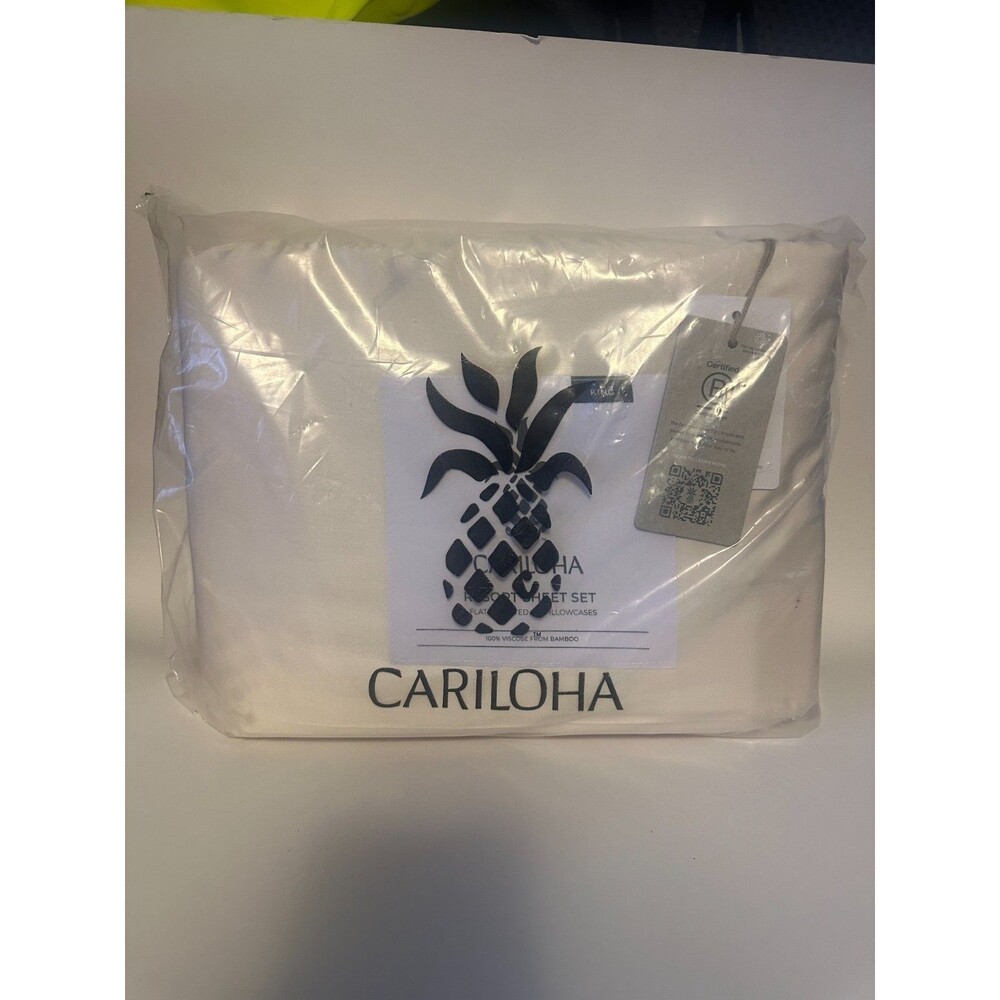 New Cariloha Resort 4-Piece Sateen Sheet Set |Coconut Milk | King | Viscose Mat